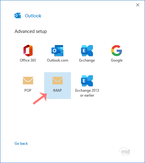 Outlook Advance Setup Choose IMAP 